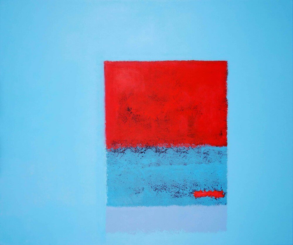 "Red on Cyan"; Acrylic on canvas; 100x120 x 4 cms; original artwork for sale £600